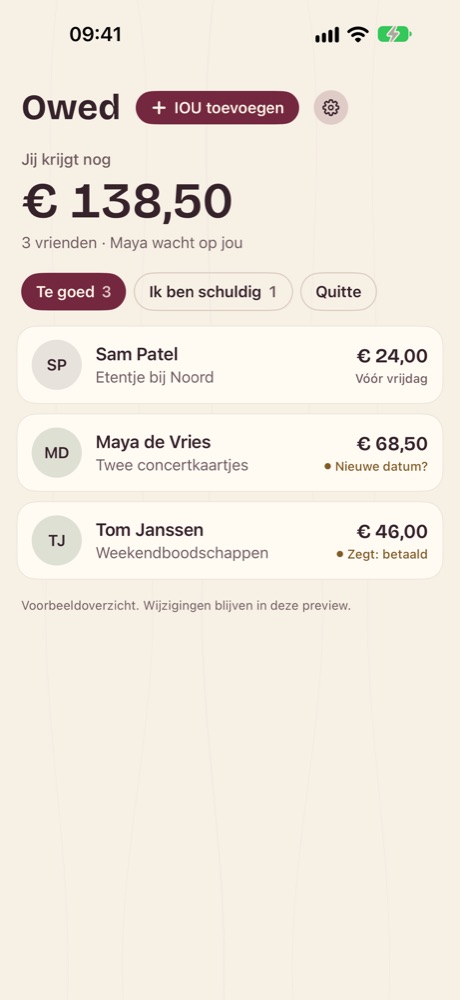 Owed met drie vrienden die je geld schuldig zijn